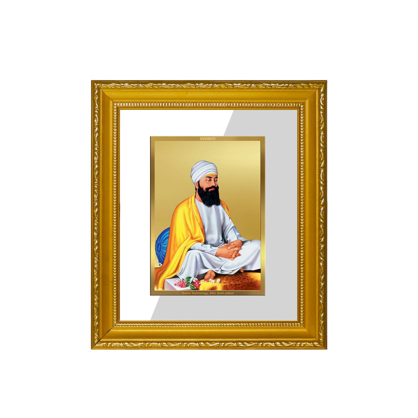 DIVINITI Guru Tegh Bahadur Ji Gold Plated Wall Photo Frame| DG Frame 101 Wall Photo Frame and 24K Gold Plated Foil| Religious Photo Frame Idol For Prayer, Gifts Items (15.5CMX13.5CM)