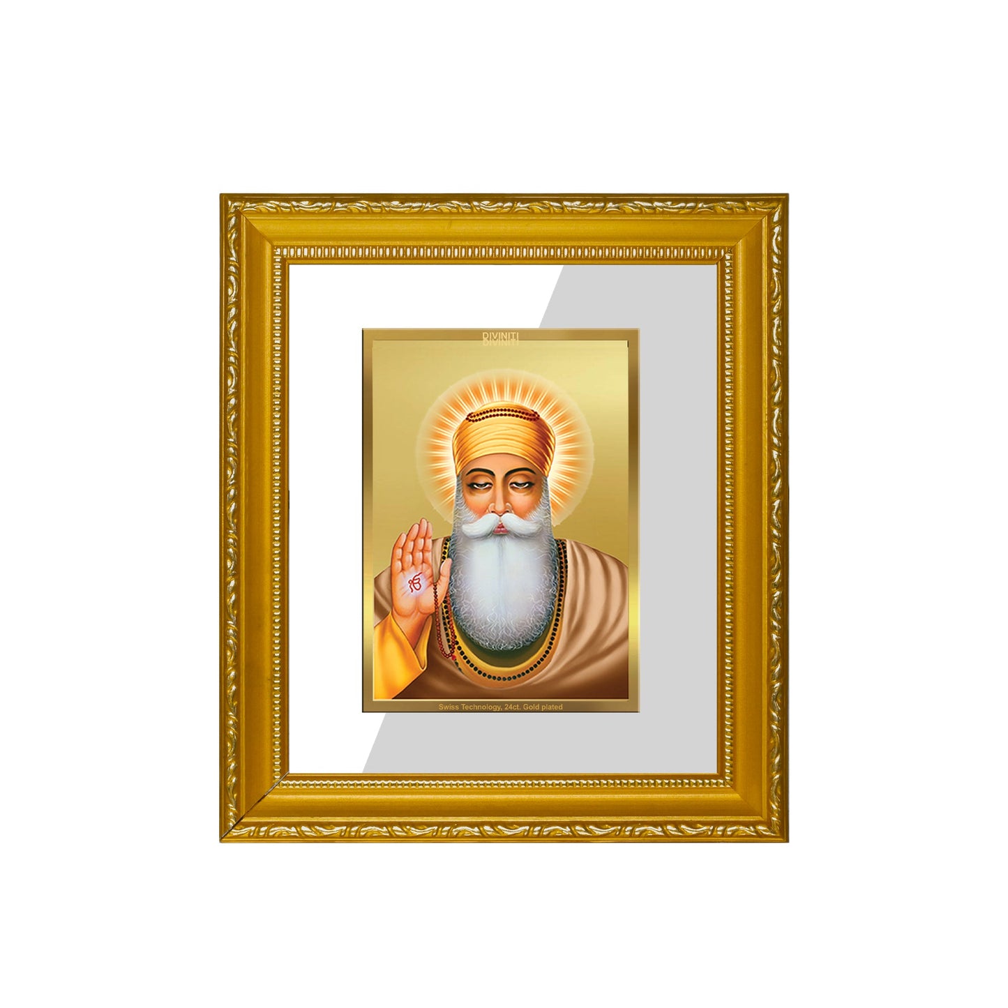 DIVINITI Guru Nanak Gold Plated Wall Photo Frame| DG Frame 101 Wall Photo Frame and 24K Gold Plated Foil| Religious Photo Frame Idol For Prayer, Gifts Items (15.5CMX13.5CM)