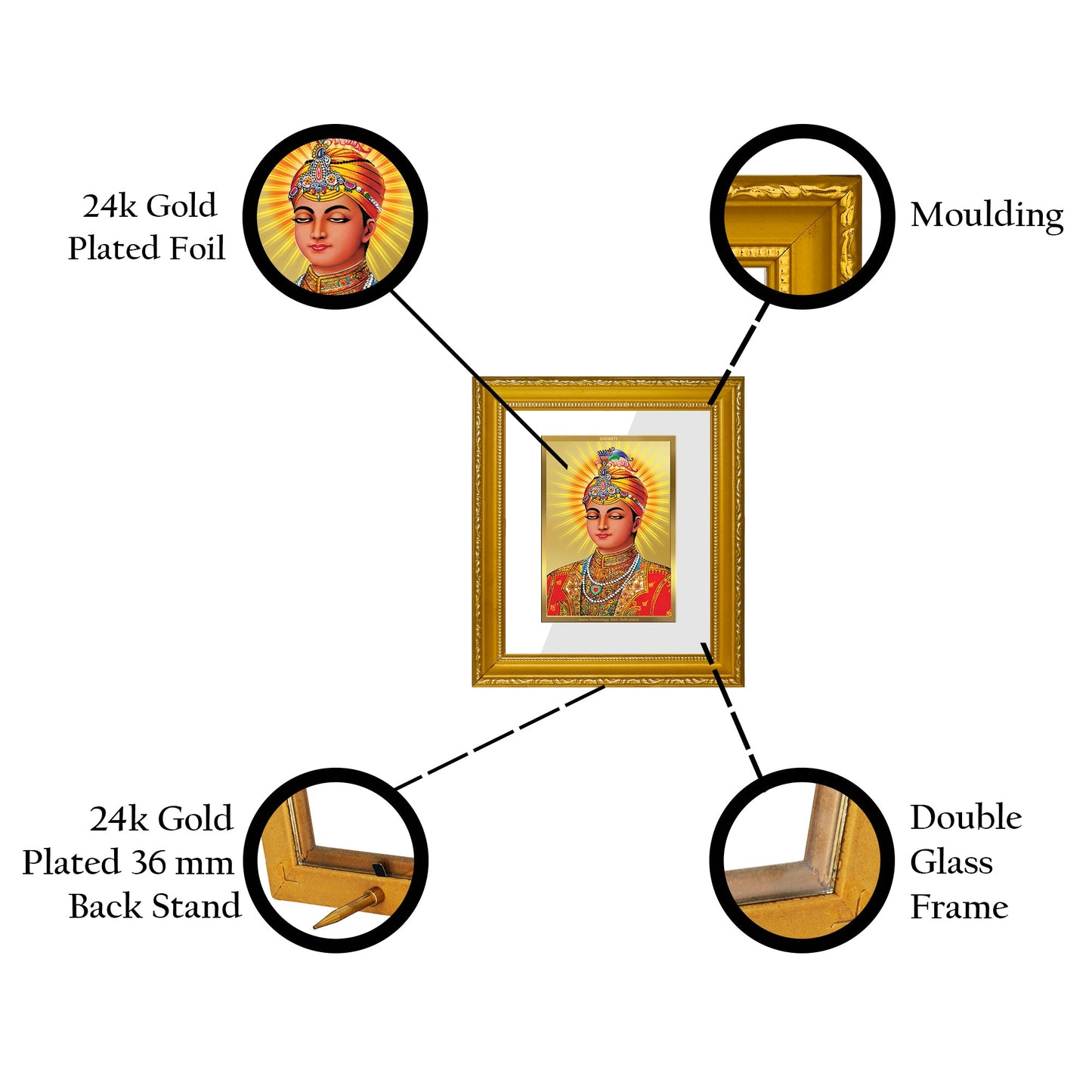 DIVINITI Guru Har Krishan Gold Plated Wall Photo Frame| DG Frame 101 Wall Photo Frame and 24K Gold Plated Foil| Religious Photo Frame Idol For Prayer, Gifts Items (15.5CMX13.5CM)