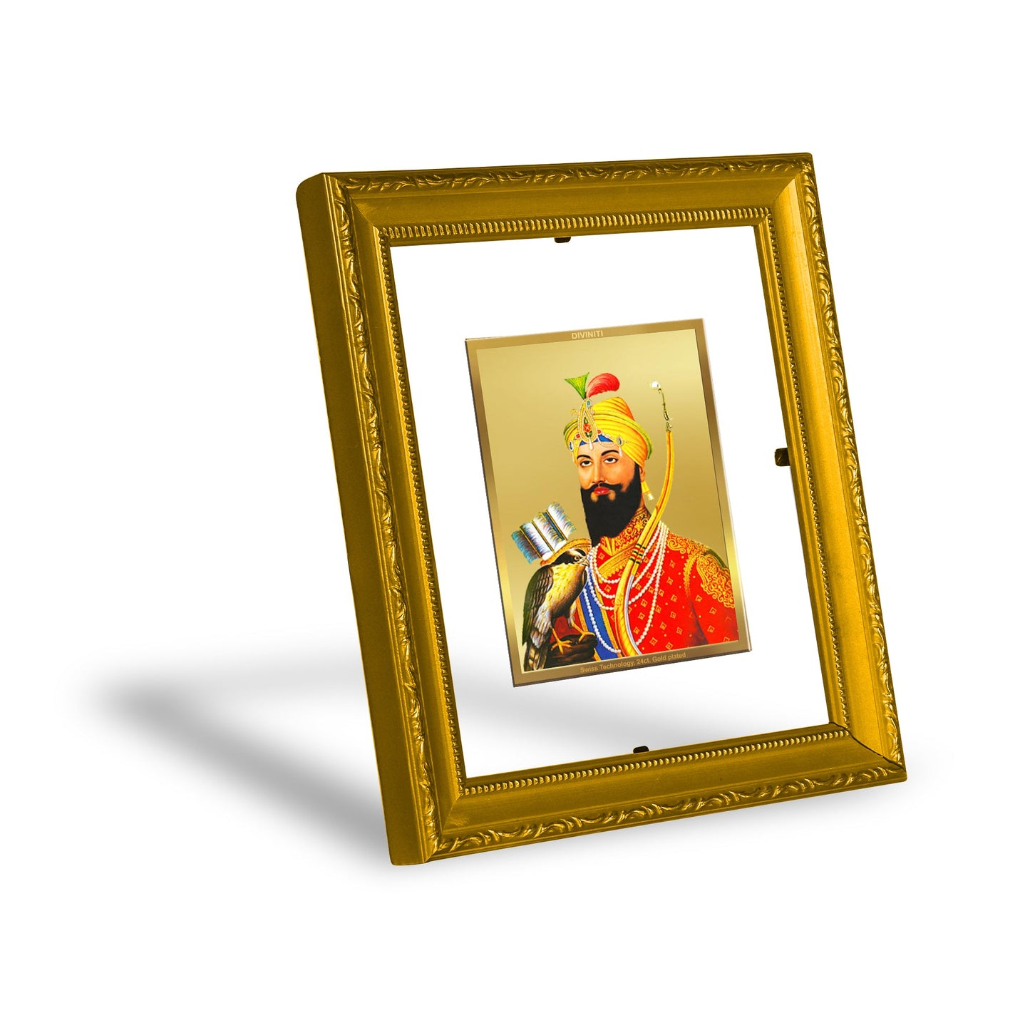 DIVINITI Guru Gobind Singh Gold Plated Wall Photo Frame| DG Frame 101 Wall Photo Frame and 24K Gold Plated Foil| Religious Photo Frame Idol For Prayer, Gifts Items (15.5CMX13.5CM)