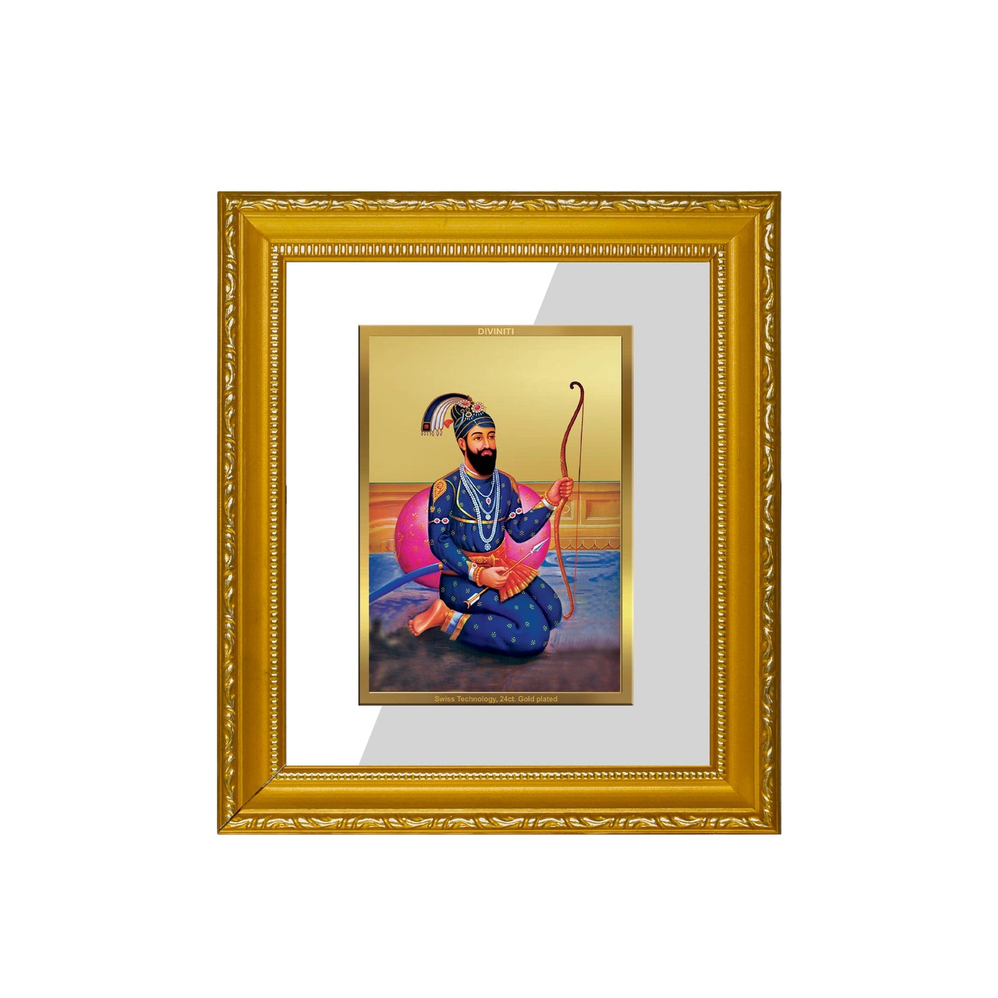 DIVINITI Guru Gobind Singh Gold Plated Wall Photo Frame| DG Frame 101 Wall Photo Frame and 24K Gold Plated Foil| Religious Photo Frame For Prayer(15.5CMX13.5CM)