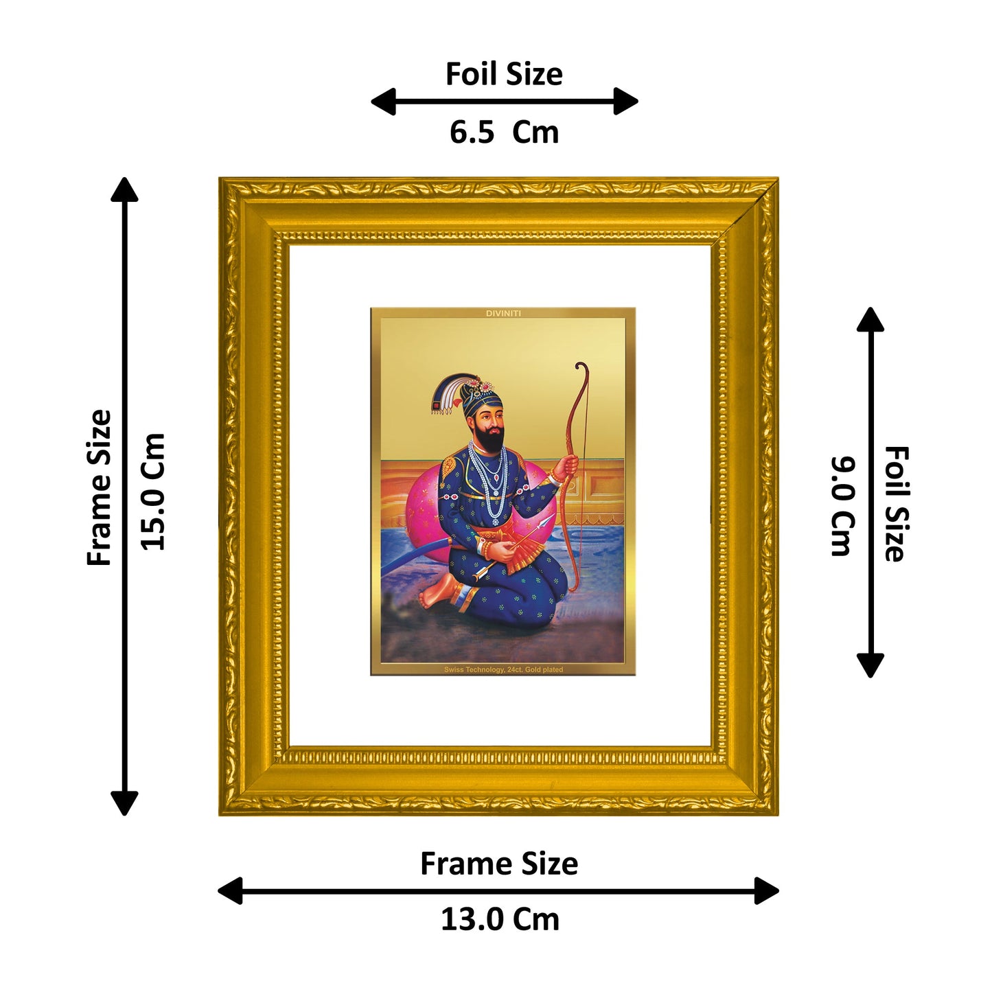 DIVINITI Guru Gobind Singh Gold Plated Wall Photo Frame| DG Frame 101 Wall Photo Frame and 24K Gold Plated Foil| Religious Photo Frame For Prayer(15.5CMX13.5CM)