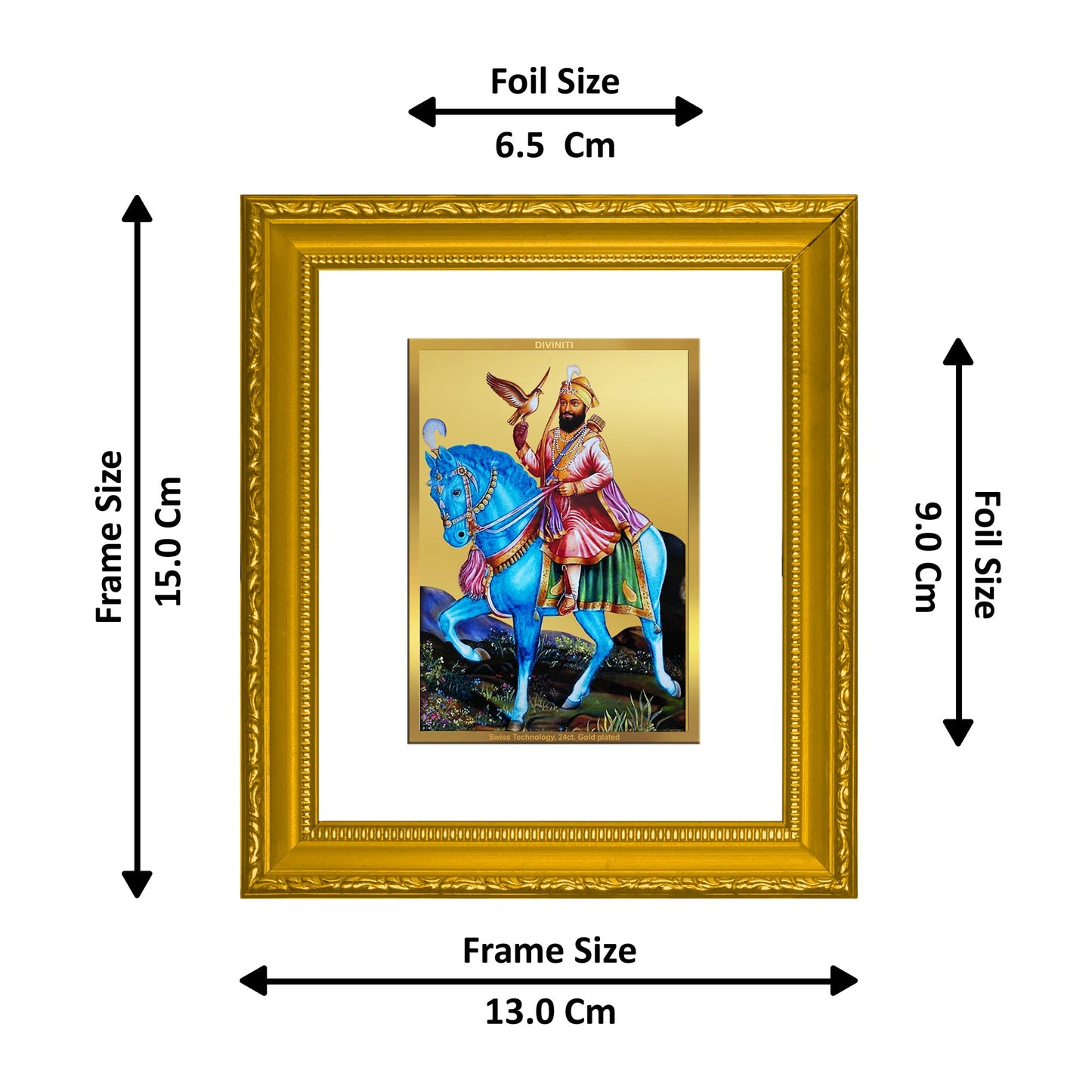 DIVINITI Guru Gobind Singh Gold Plated Wall Photo Frame| DG Frame 101 Wall Photo Frame and 24K Gold Plated Foil| Religious Photo Frame Idol For Gifts Items (15.5CMX13.5CM)