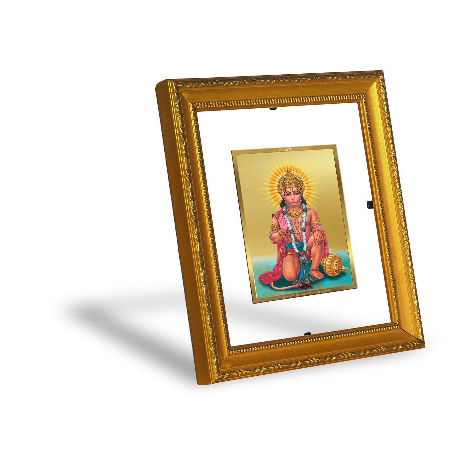 DIVINITI Hanuman-3 Gold Plated Wall Photo Frame| DG Frame 101 Wall Photo Frame and 24K Gold Plated Foil| Religious Photo Frame Idol For Prayer, Gifts Items (15.5CMX13.5CM)