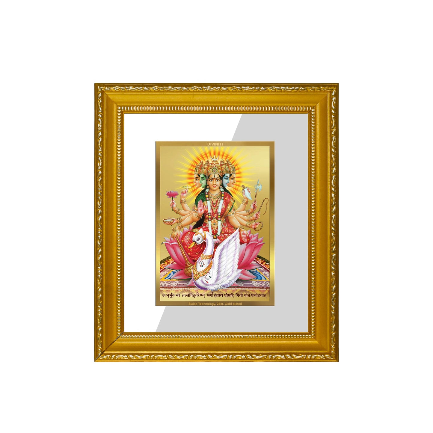 DIVINITI Gayatri Gold Plated Wall Photo Frame| DG Frame 101 Wall Photo Frame and 24K Gold Plated Foil| Religious Photo Frame Idol For Prayer, Gifts Items (15.5CMX13.5CM)