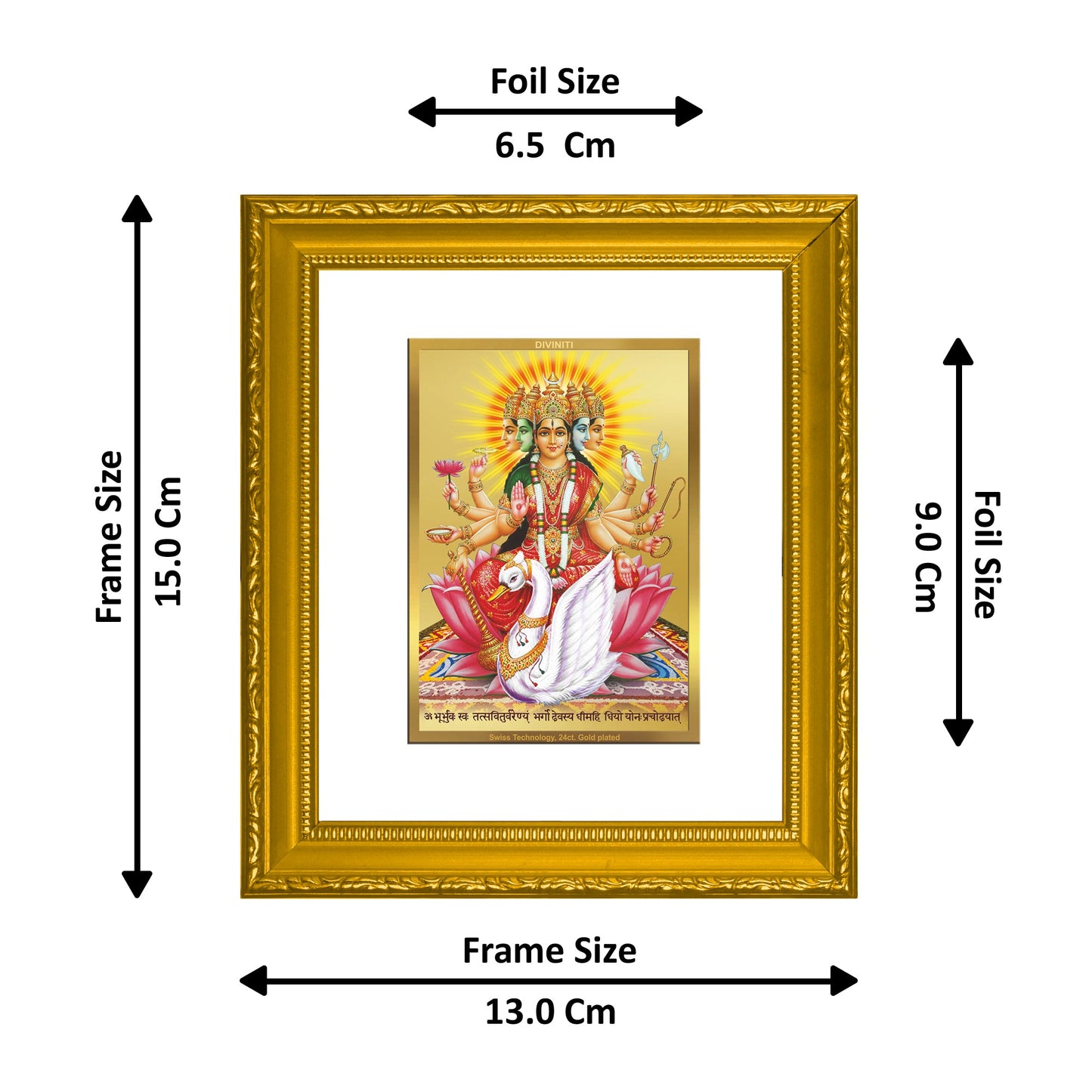 DIVINITI Gayatri Gold Plated Wall Photo Frame| DG Frame 101 Wall Photo Frame and 24K Gold Plated Foil| Religious Photo Frame Idol For Prayer, Gifts Items (15.5CMX13.5CM)