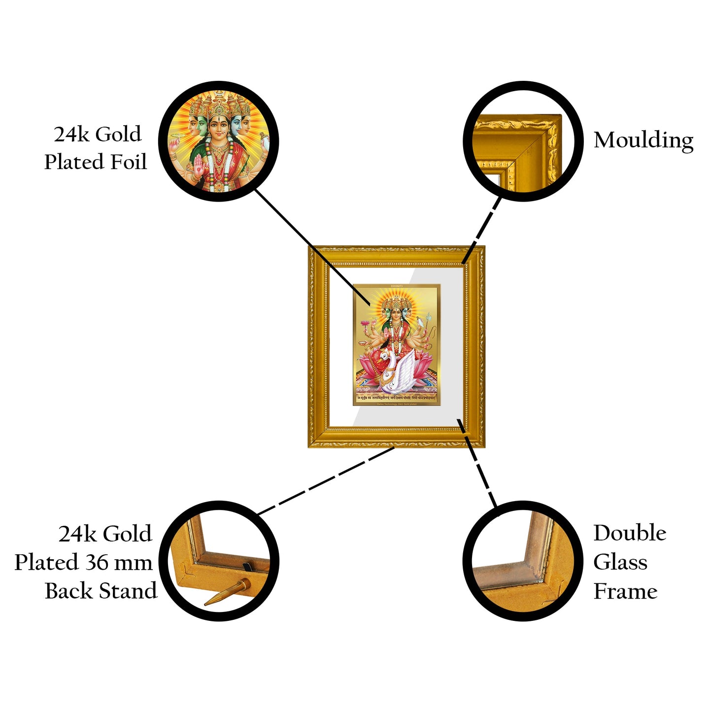 DIVINITI Gayatri Gold Plated Wall Photo Frame| DG Frame 101 Wall Photo Frame and 24K Gold Plated Foil| Religious Photo Frame Idol For Prayer, Gifts Items (15.5CMX13.5CM)