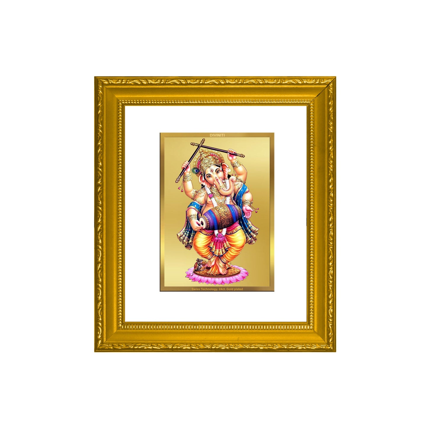 DIVINITI Ganesha Gold Plated Wall Photo Frame| DG Frame 101 Wall Photo Frame and 24K Gold Plated Foil| Religious Photo Frame Idol For Prayer(15.5CMX13.5CM)