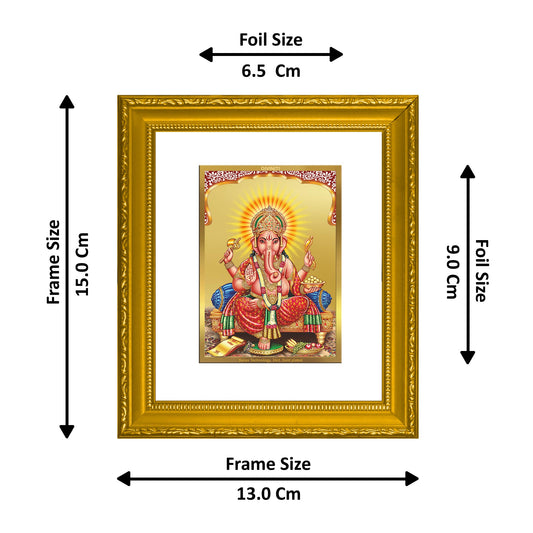 DIVINITI Ganesha Gold Plated Wall Photo Frame| DG Frame 101  SIZE 1Wall Photo Frame and 24K Gold Plated Foil| Religious Photo Frame Idol ForGifts Items (15.5CMX13.5CM)