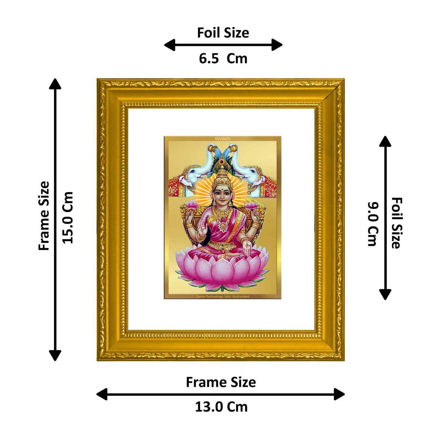 DIVINITI Gaja Lakshmi Gold Plated Wall Photo Frame| DG Frame 101 Wall Photo Frame and 24K Gold Plated Foil| Religious Photo Frame Idol For Prayer, Gifts Items (15.5CMX13.5CM)