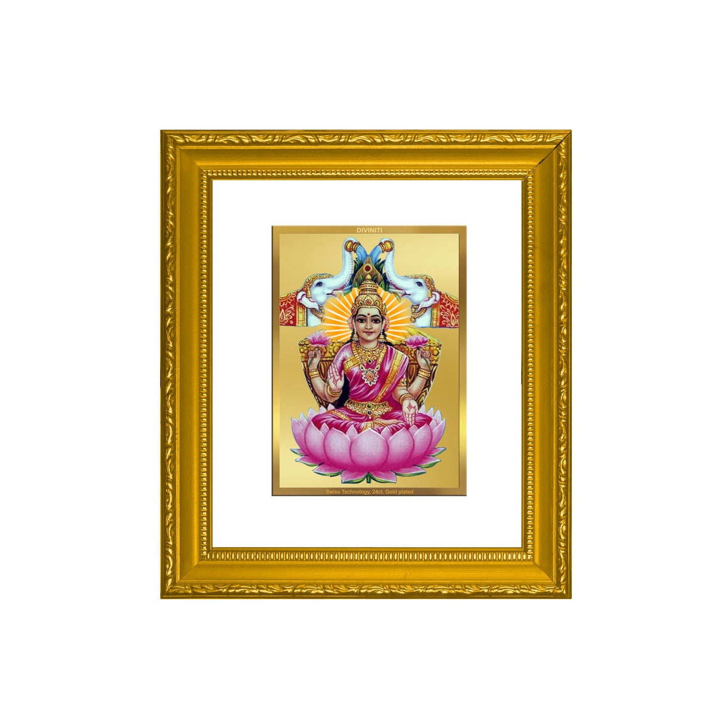 DIVINITI Gaja Lakshmi Gold Plated Wall Photo Frame| DG Frame 101 Wall Photo Frame and 24K Gold Plated Foil| Religious Photo Frame Idol For Prayer, Gifts Items (15.5CMX13.5CM)