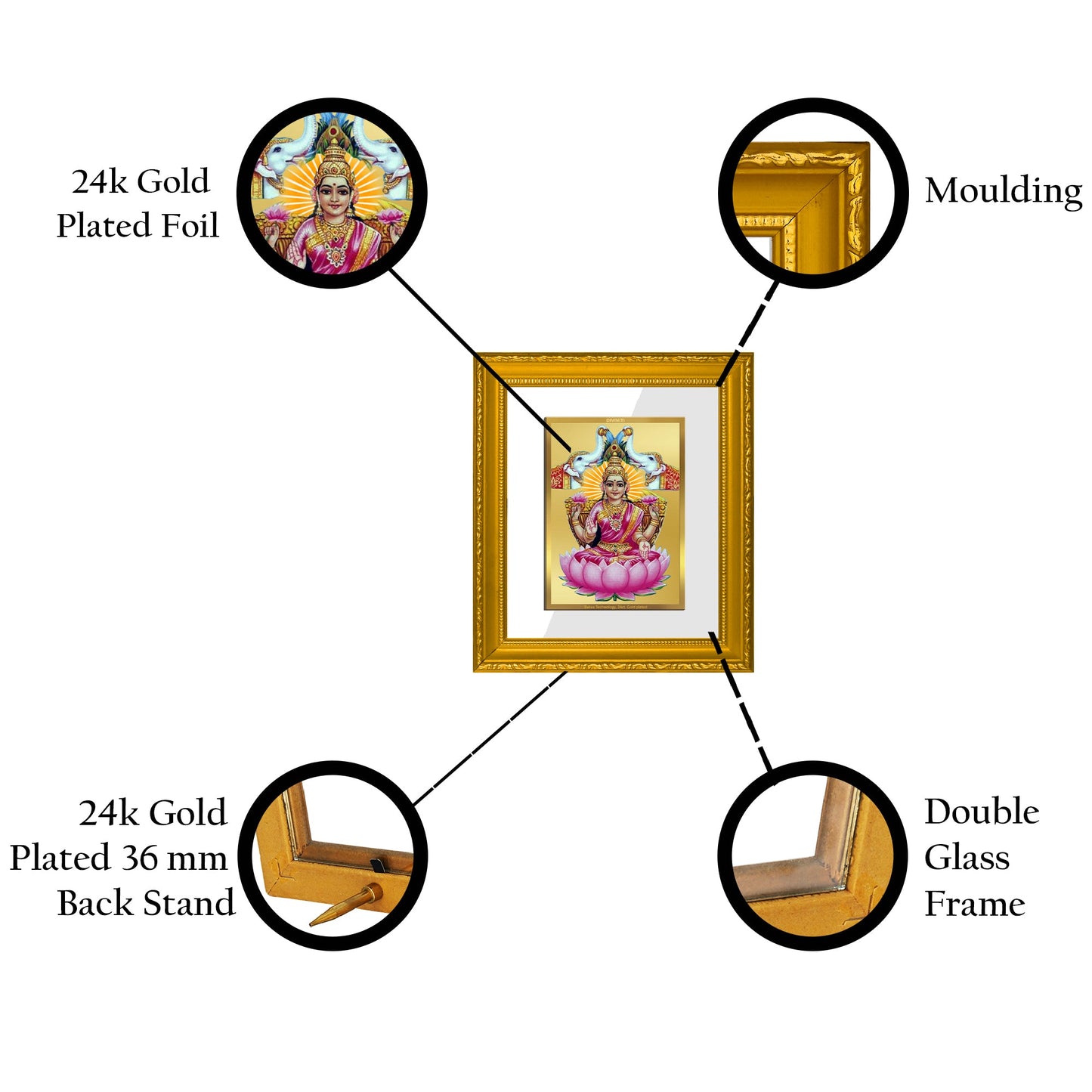 DIVINITI Gaja Lakshmi Gold Plated Wall Photo Frame| DG Frame 101 Wall Photo Frame and 24K Gold Plated Foil| Religious Photo Frame Idol For Prayer, Gifts Items (15.5CMX13.5CM)