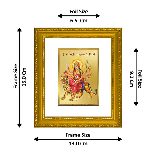 DIVINITI Durga Gold Plated Wall Photo Frame| DG Frame 101 Wall Photo Frame and 24K Gold Plated Foil| Religious Photo Frame Idol For Prayer(15.5CMX13.5CM)