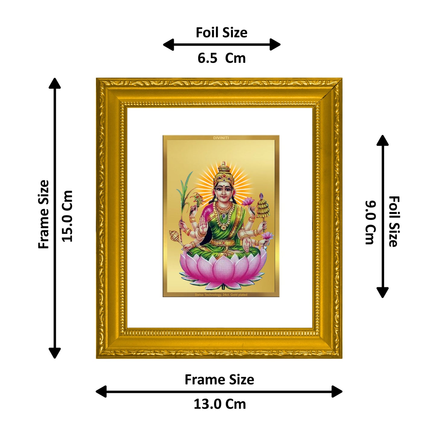 DIVINITI Dhanya Lakshmi Gold Plated Wall Photo Frame| DG Frame 101 Wall Photo Frame and 24K Gold Plated Foil| Religious Photo Frame Idol For Prayer, Gifts Items (15.5CMX13.5CM)