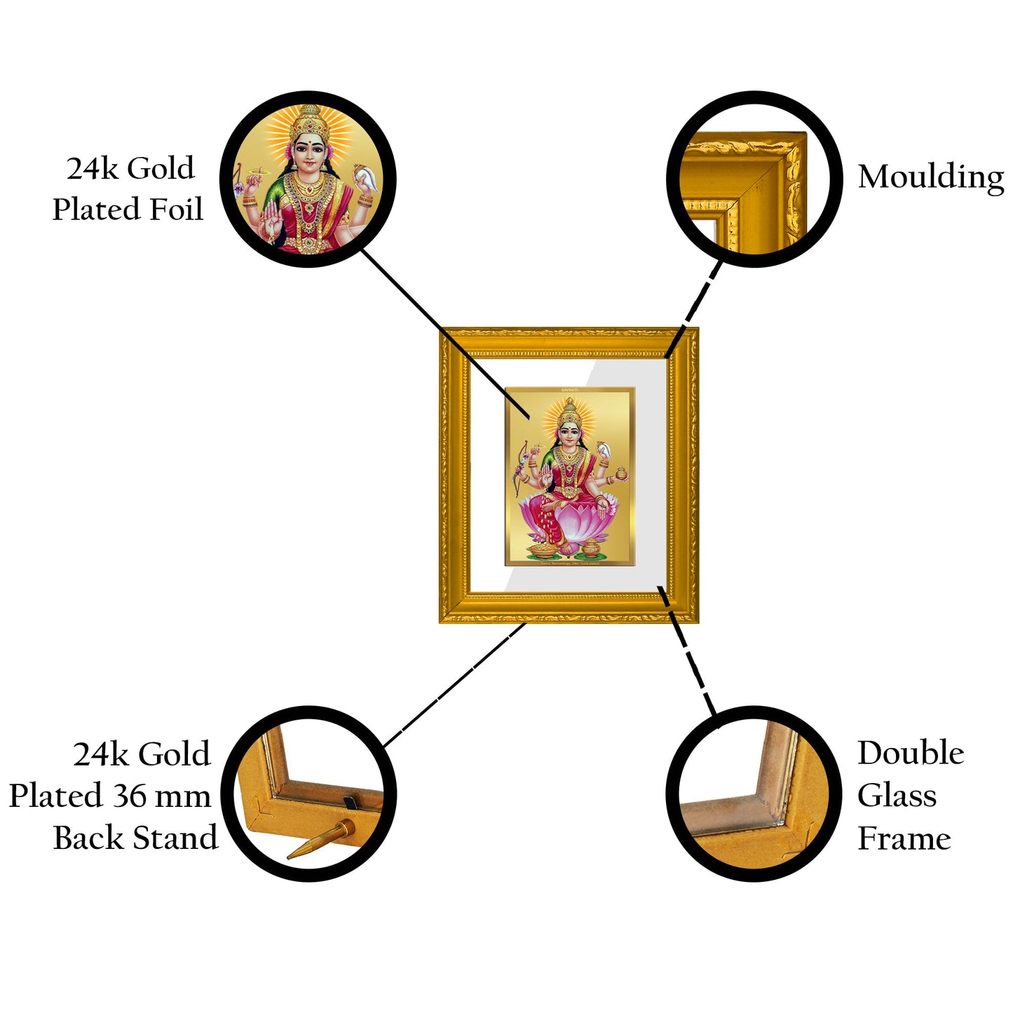 DIVINITI Dhan Lakshmi Gold Plated Wall Photo Frame| DG Frame 101 Wall Photo Frame and 24K Gold Plated Foil| Religious Photo Frame Idol For Prayer, Gifts Items (15.5CMX13.5CM)