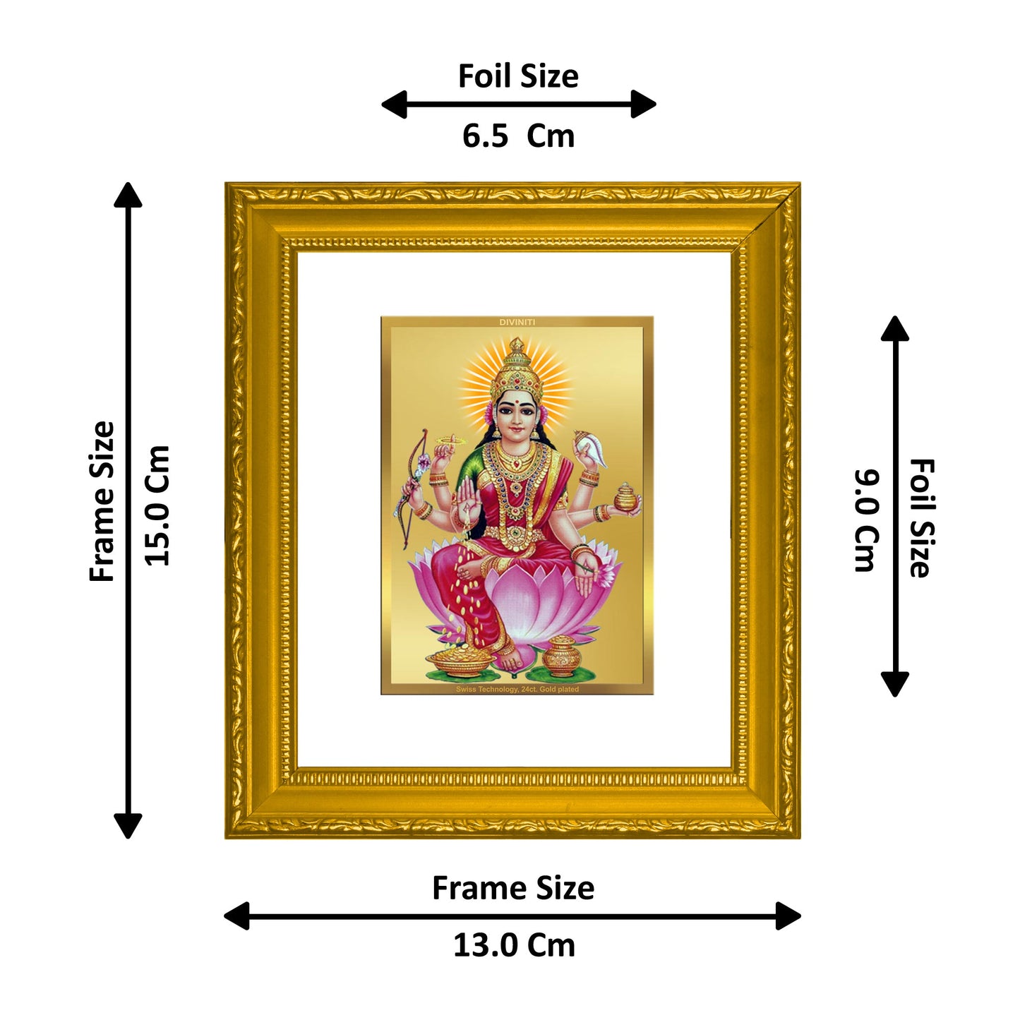 DIVINITI Dhan Lakshmi Gold Plated Wall Photo Frame| DG Frame 101 Wall Photo Frame and 24K Gold Plated Foil| Religious Photo Frame Idol For Prayer, Gifts Items (15.5CMX13.5CM)