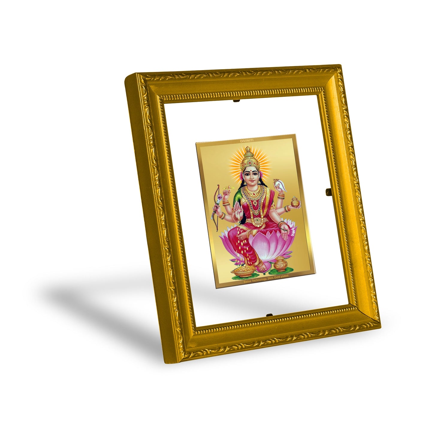 DIVINITI Dhan Lakshmi Gold Plated Wall Photo Frame| DG Frame 101 Wall Photo Frame and 24K Gold Plated Foil| Religious Photo Frame Idol For Prayer, Gifts Items (15.5CMX13.5CM)