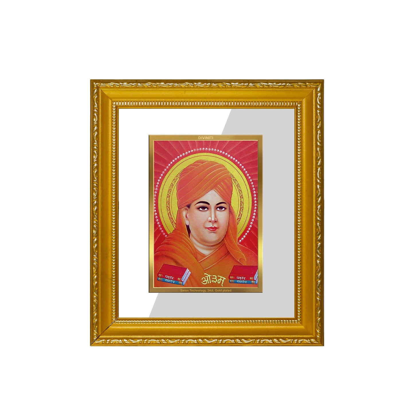 DIVINITI Dayanand Saraswati Gold Plated Wall Photo Frame| DG Frame 101 Wall Photo Frame and 24K Gold Plated Foil| Religious Photo Frame Idol For Prayer, Gifts Items (15.5CMX13.5CM)