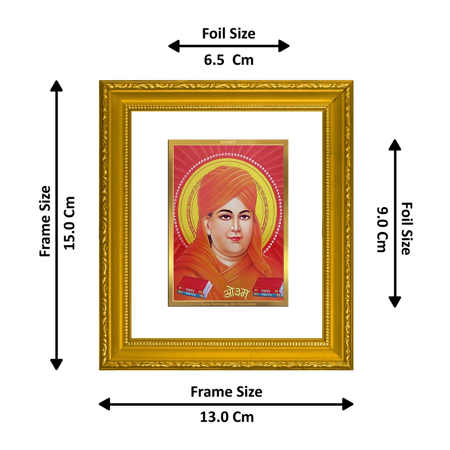 DIVINITI Dayanand Saraswati Gold Plated Wall Photo Frame| DG Frame 101 Wall Photo Frame and 24K Gold Plated Foil| Religious Photo Frame Idol For Prayer, Gifts Items (15.5CMX13.5CM)