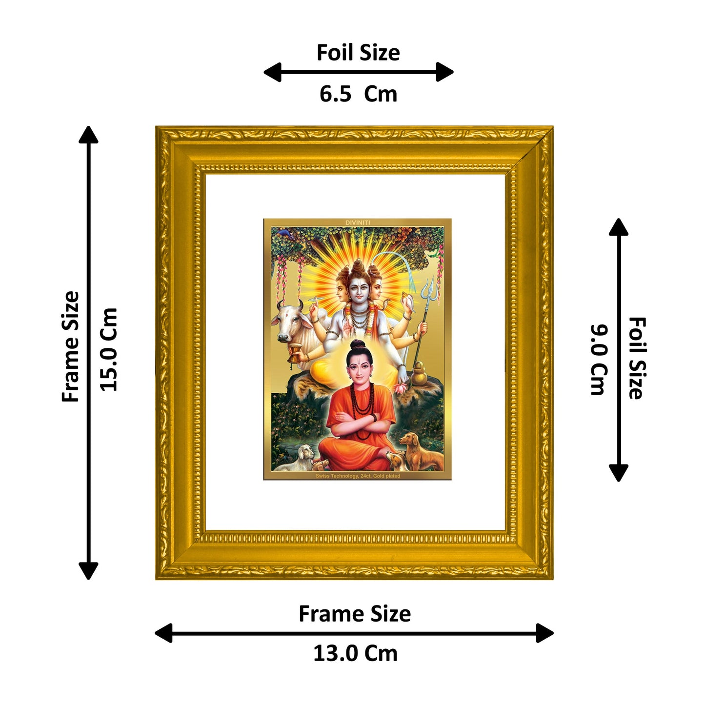 DIVINITI Dattatreya-1 Gold Plated Wall Photo Frame| DG Frame 101 Wall Photo Frame and 24K Gold Plated Foil| Religious Photo Frame Idol For Prayer, Gifts Items (15.5CMX13.5CM)