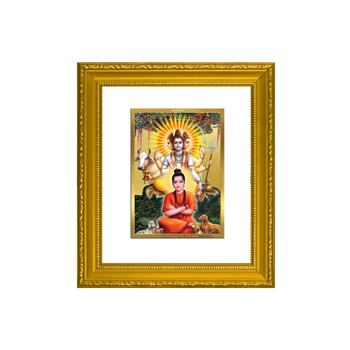 DIVINITI Dattatreya-1 Gold Plated Wall Photo Frame| DG Frame 101 Wall Photo Frame and 24K Gold Plated Foil| Religious Photo Frame Idol For Prayer, Gifts Items (15.5CMX13.5CM)