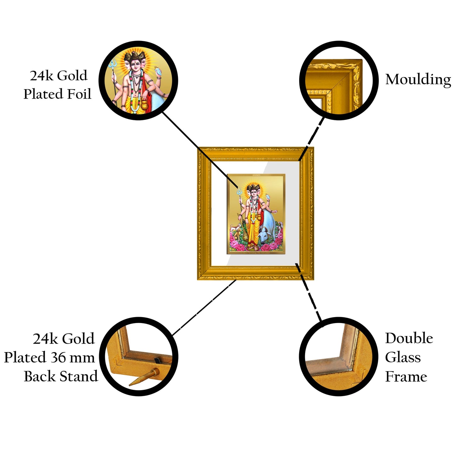 DIVINITI Dattatreya-2 Gold Plated Wall Photo Frame| DG Frame 101 Wall Photo Frame and 24K Gold Plated Foil| Religious Photo Frame Idol For Prayer, Gifts Items (15.5CMX13.5CM)