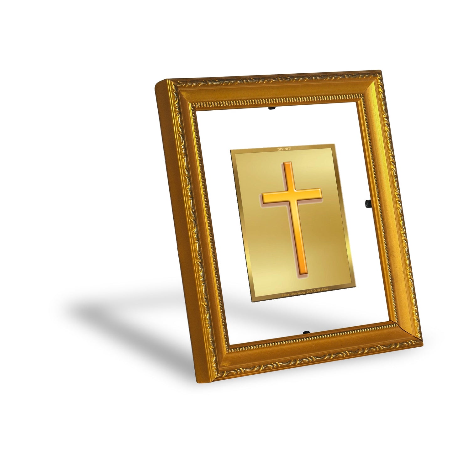 DIVINITI Holy Cross Gold Plated Wall Photo Frame DG Frame 101 Wall Photo Frame and 24K Gold Plated Foil| Religious Photo Frame(15.5CMX13.5CM)