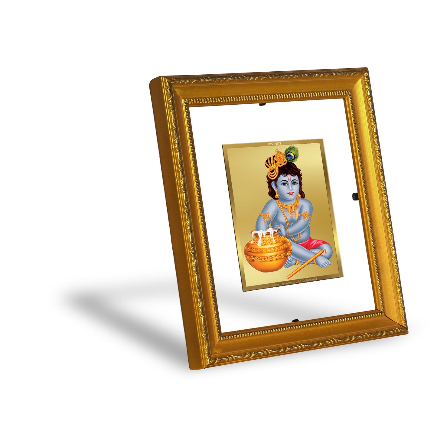 DIVINITI Bal Gopal Gold Plated Wall Photo Frame| DG Frame 101 Wall Photo Frame and 24K Gold Plated Foil| Religious Photo Frame Idol For Prayer (15.5CMX13.5CM)