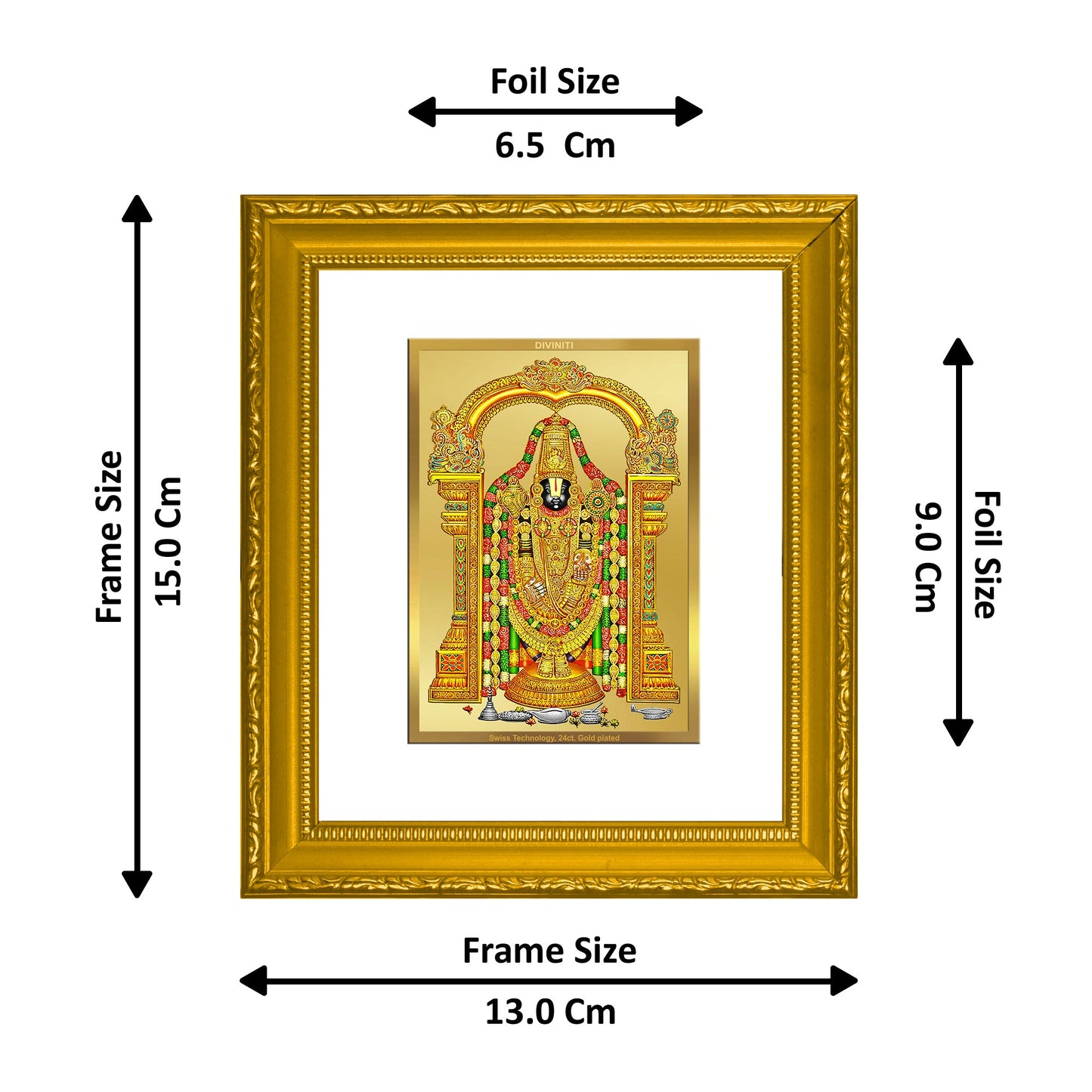 DIVINITI Triveni Balaji Gold Plated Wall Photo Frame | DG Frame 101 Wall Photo Frame and 24K Gold Plated Foil| Religious Photo Frame (15.5CMX13.5CM)