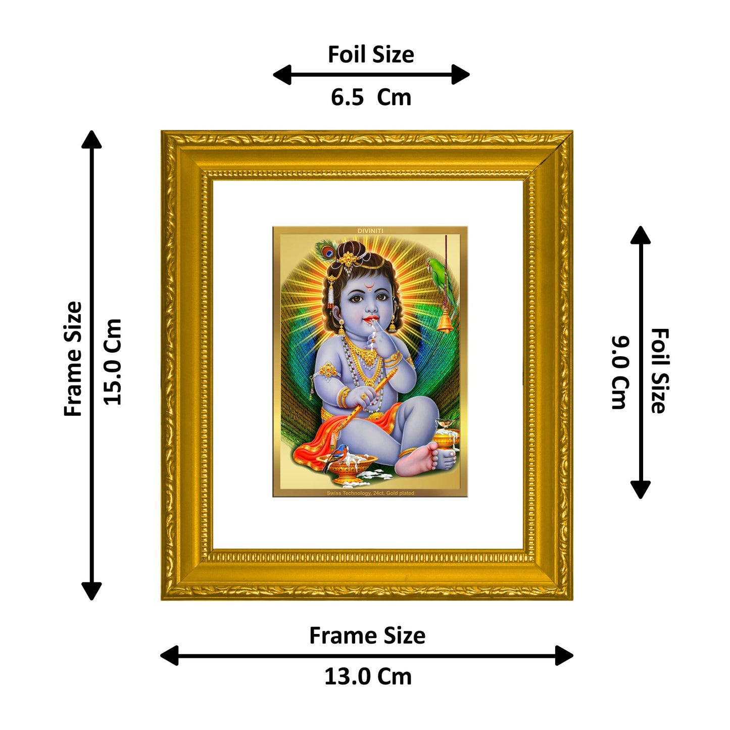 DIVINITI Bal Gopal Gold Plated Wall Photo Frame| DG Frame 101 Wall Photo Frame and 24K Gold Plated Foil| Religious Photo Frame (15.5CMX13.5CM)