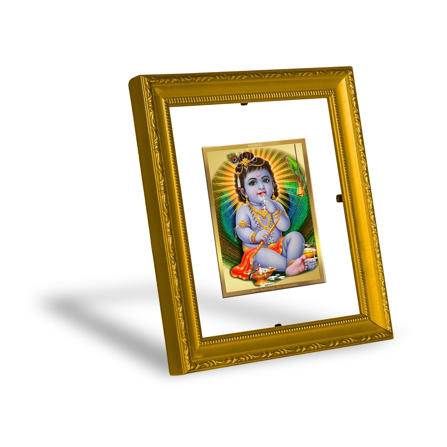 DIVINITI Bal Gopal Gold Plated Wall Photo Frame| DG Frame 101 Wall Photo Frame and 24K Gold Plated Foil| Religious Photo Frame (15.5CMX13.5CM)