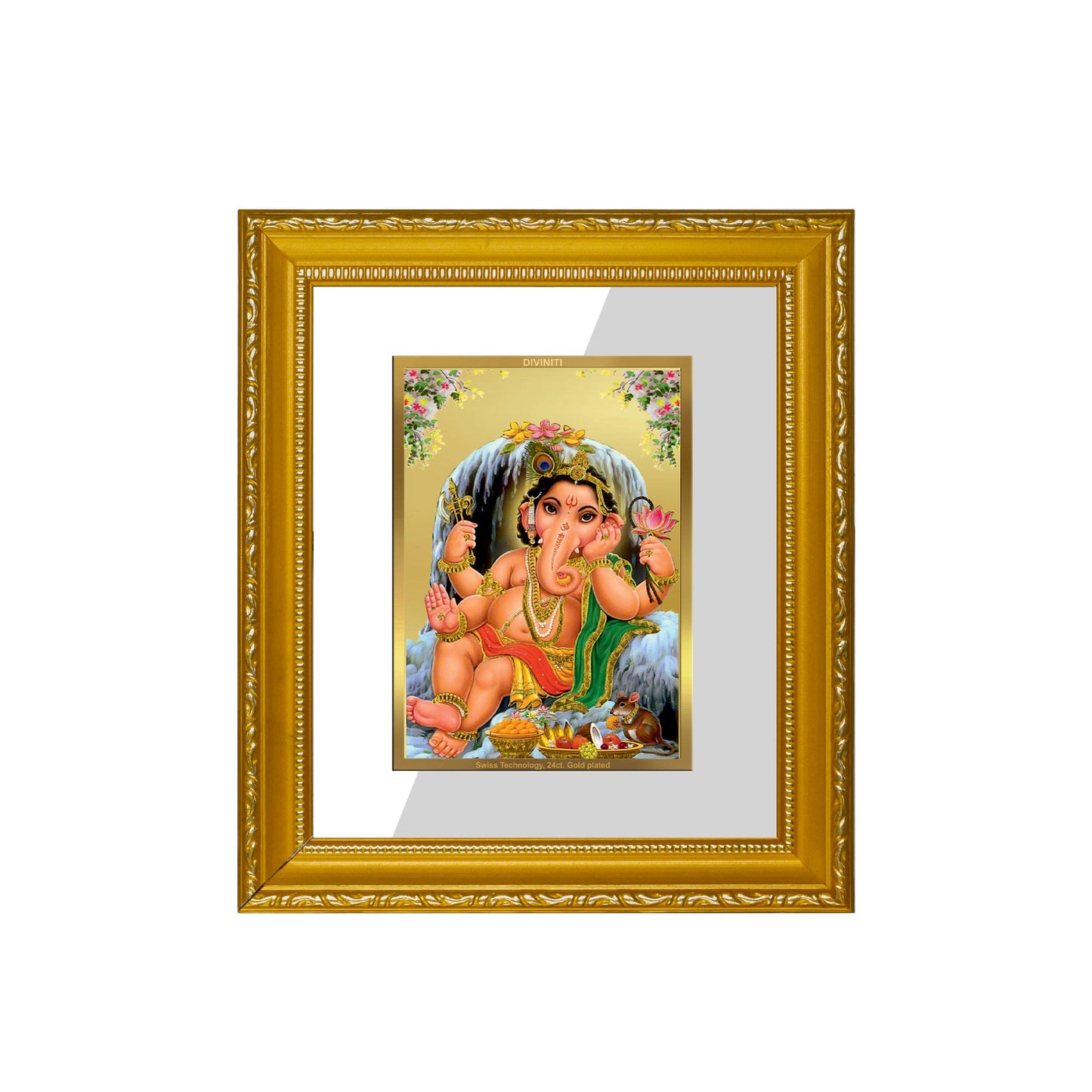 DIVINITI Bal Ganesha Gold Plated Wall Photo Frame| DG Frame 101 Wall Photo Frame and 24K Gold Plated Foil| Religious Photo Frame Idol For Prayer, Gifts Items (15.5CMX13.5CM)