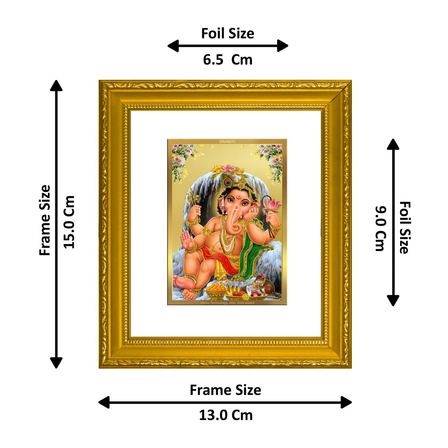 DIVINITI Bal Ganesha Gold Plated Wall Photo Frame| DG Frame 101 Wall Photo Frame and 24K Gold Plated Foil| Religious Photo Frame Idol For Prayer, Gifts Items (15.5CMX13.5CM)