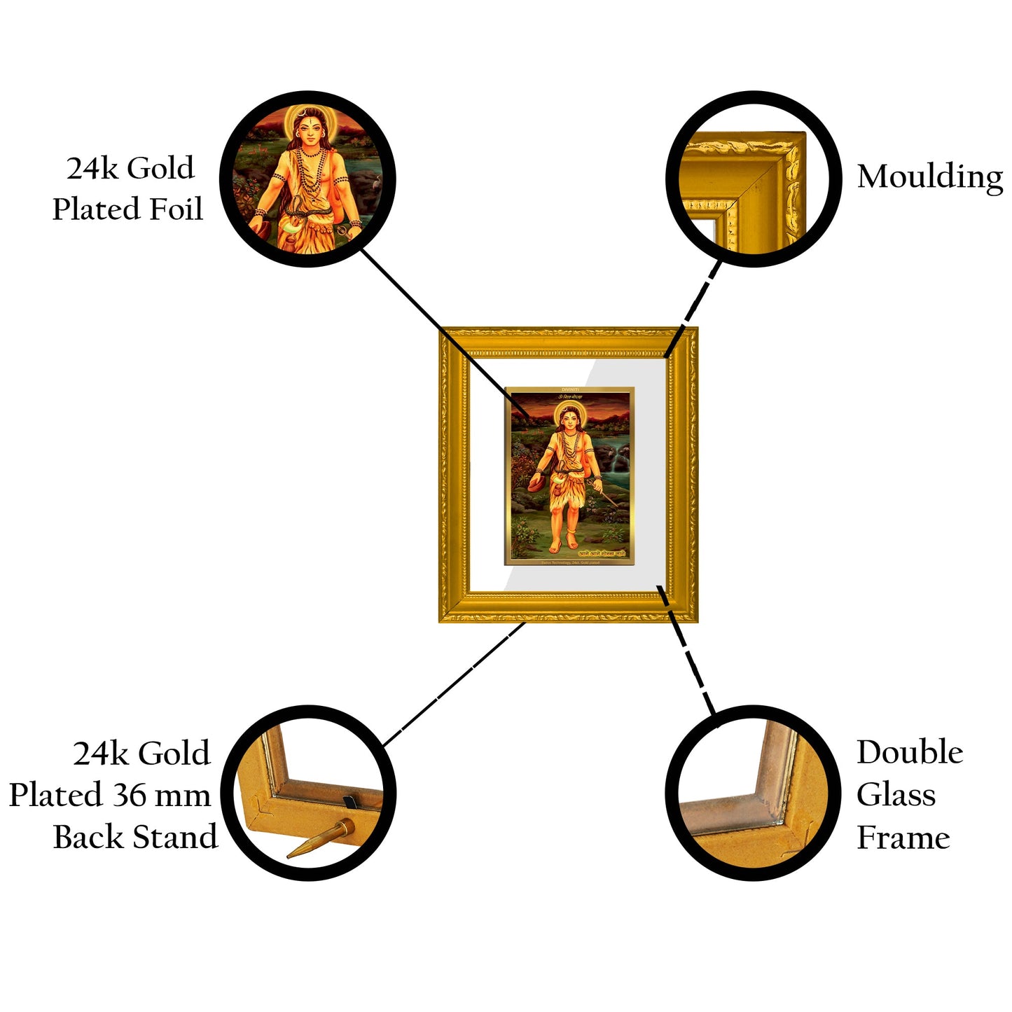 DIVINITI Guru Gorakh Nath Gold Plated Wall Photo Frame| DG Frame 101 Wall Photo Frame and 24K Gold Plated Foil| Religious Photo Frame Idol For Prayer, Gifts Items (15.5CMX13.5CM)