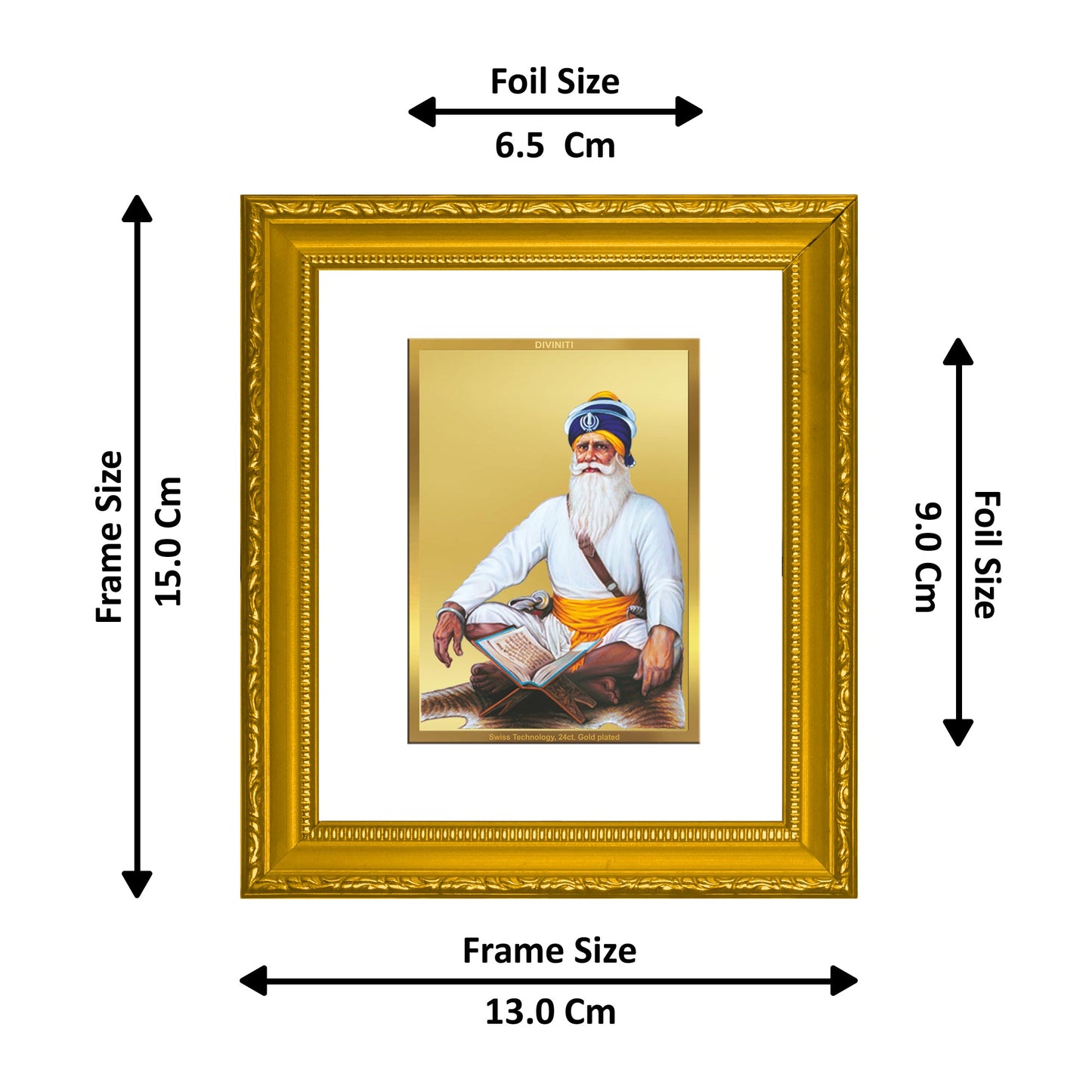 DIVINITI Baba Deep Singh Gold Plated Wall Photo Frame| DG Frame 101 Wall Photo Frame and 24K Gold Plated Foil| Religious Photo Frame Idol For Prayer, Gifts Items (15.5CMX13.5CM)