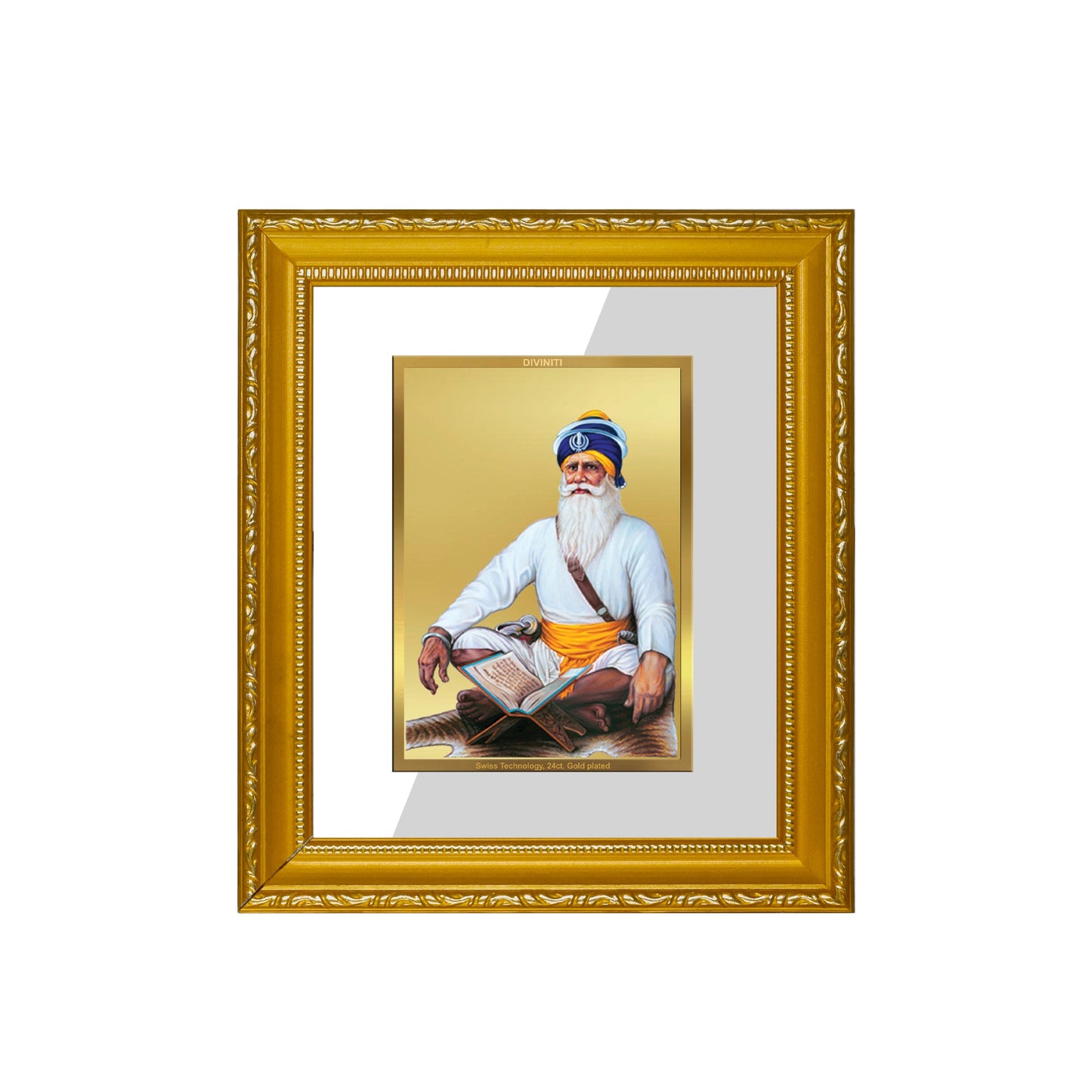 DIVINITI Baba Deep Singh Gold Plated Wall Photo Frame| DG Frame 101 Wall Photo Frame and 24K Gold Plated Foil| Religious Photo Frame Idol For Prayer, Gifts Items (15.5CMX13.5CM)