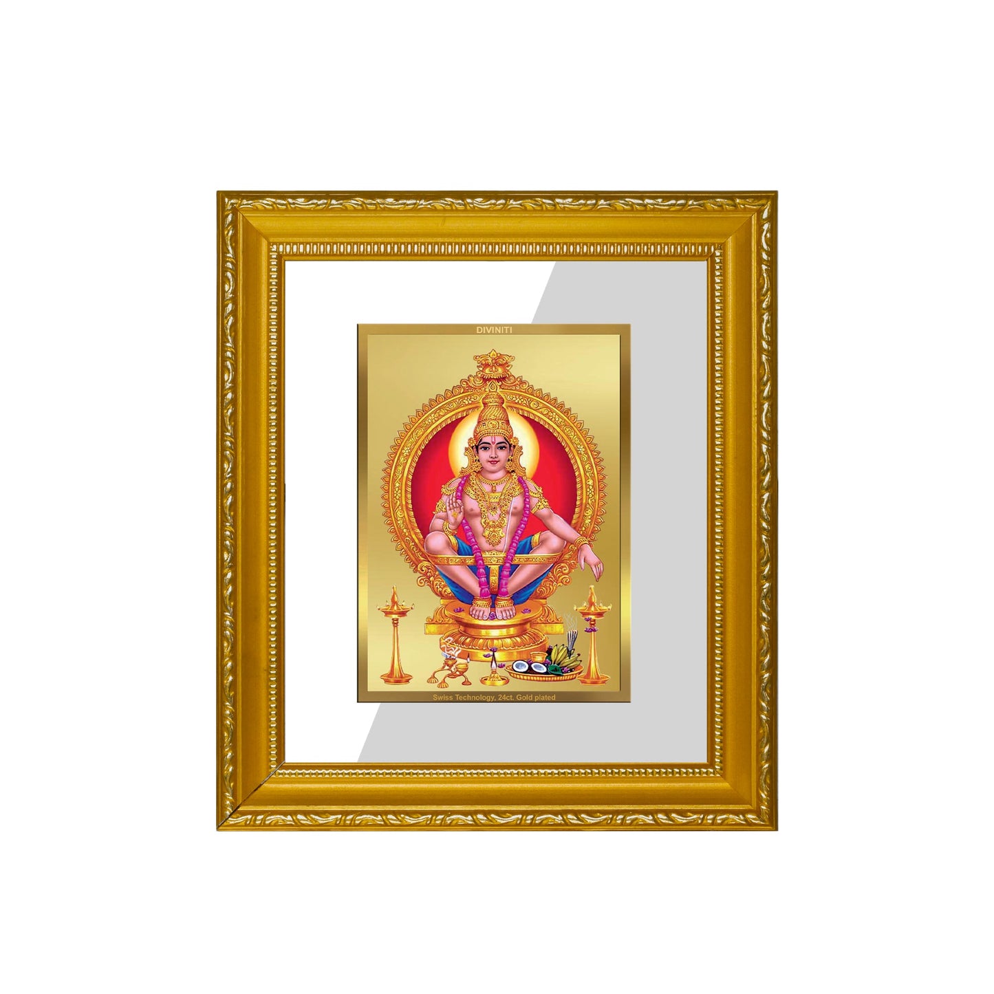 DIVINITI Ayyappan Gold Plated Wall Photo Frame| DG Frame 101 Wall Photo Frame and 24K Gold Plated Foil| Religious Photo Frame Idol For Prayer, Gifts Items (15.5CMX13.5CM)