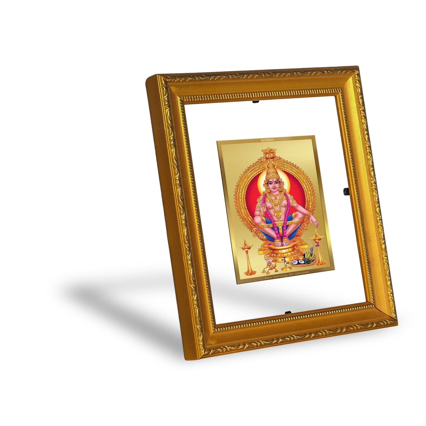 DIVINITI Ayyappan Gold Plated Wall Photo Frame| DG Frame 101 Wall Photo Frame and 24K Gold Plated Foil| Religious Photo Frame Idol For Prayer, Gifts Items (15.5CMX13.5CM)