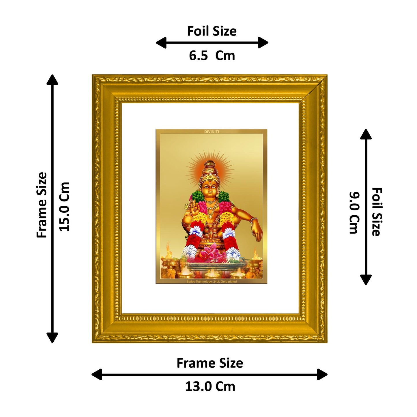 DIVINITI Ayyappan Gold Plated Wall Photo Frame| DG Frame 101 Wall Photo Frame and 24K Gold Plated Foil| Religious Photo Frame Idol For Prayer(15.5CMX13.5CM)