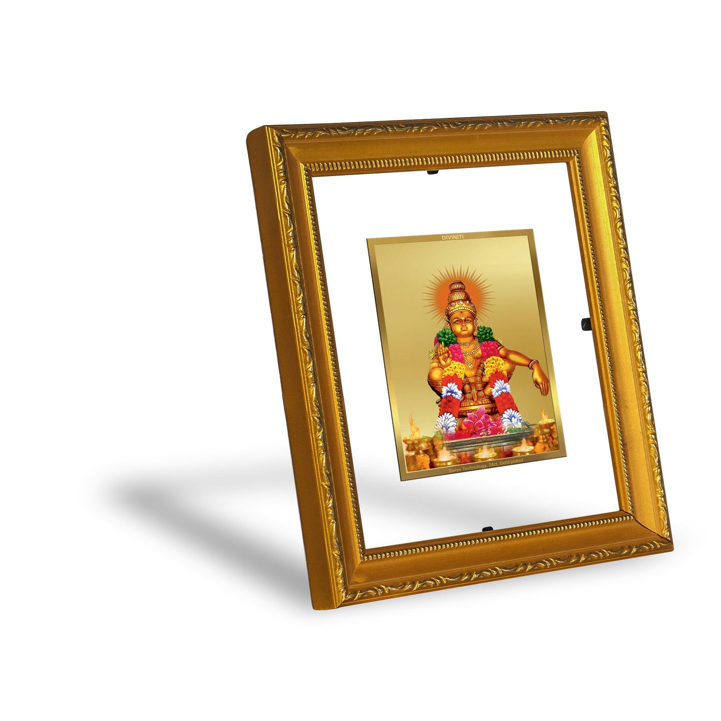 DIVINITI Ayyappan Gold Plated Wall Photo Frame| DG Frame 101 Wall Photo Frame and 24K Gold Plated Foil| Religious Photo Frame Idol For Prayer(15.5CMX13.5CM)