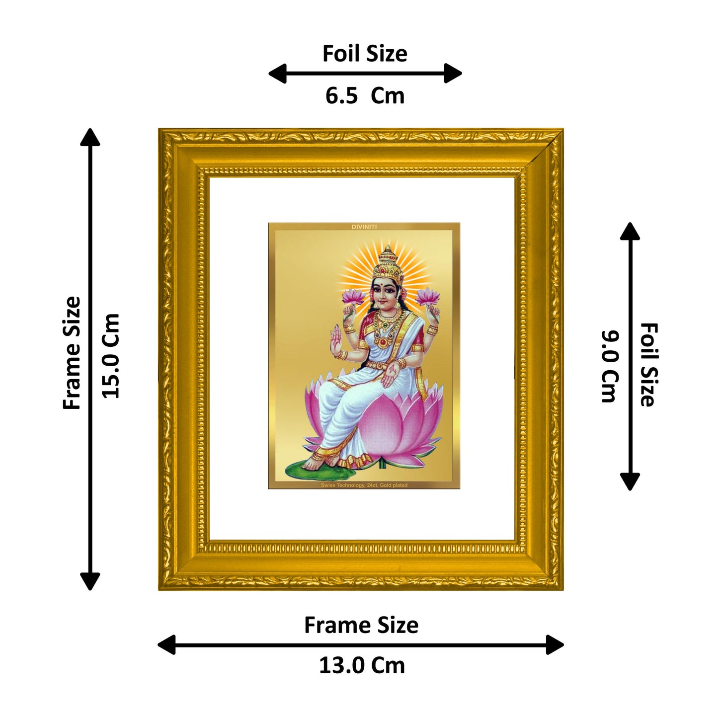 DIVINITI Aishwarya Lakshmi Gold Plated Wall Photo Frame| DG Frame 101 Wall Photo Frame and 24K Gold Plated Foil| Religious Photo Frame Idol For Prayer, Gifts Items (15.5CMX13.5CM)