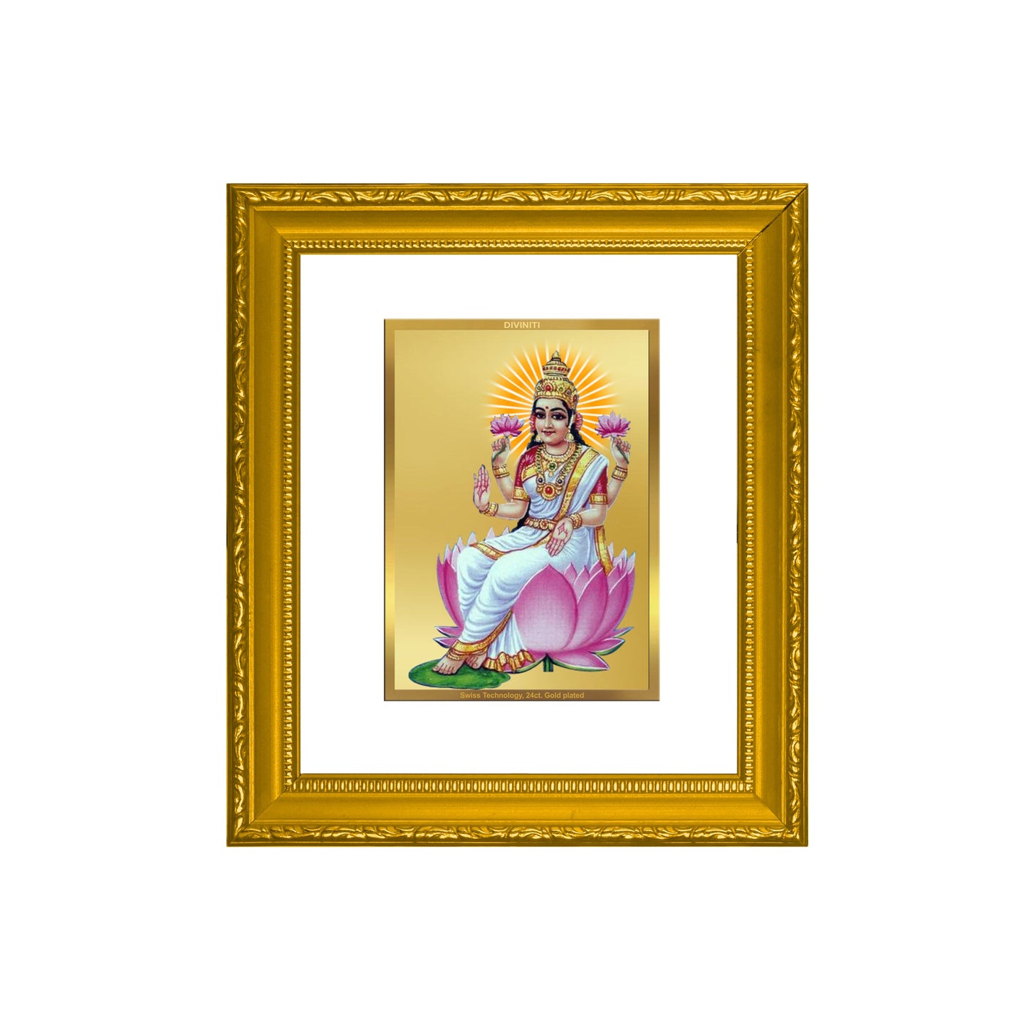 DIVINITI Aishwarya Lakshmi Gold Plated Wall Photo Frame| DG Frame 101 Wall Photo Frame and 24K Gold Plated Foil| Religious Photo Frame Idol For Prayer, Gifts Items (15.5CMX13.5CM)