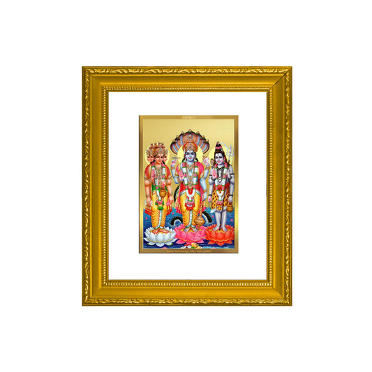 DIVINITI Brahma Vishnu Mahesh Gold Plated Wall Photo Frame| DG Frame 101 Wall Photo Frame and 24K Gold Plated Foil| Religious Photo Frame Idol For Prayer(15.5CMX13.5CM)