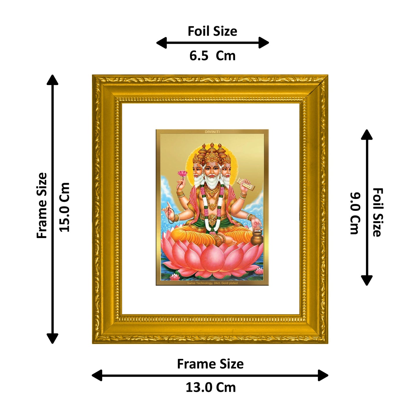 DIVINITI Brahma Gold Plated Wall Photo Frame| DG Frame 101 Wall Photo Frame and 24K Gold Plated Foil| Religious Photo Frame Idol For Prayer, Gifts Items (15.5CMX13.5CM)