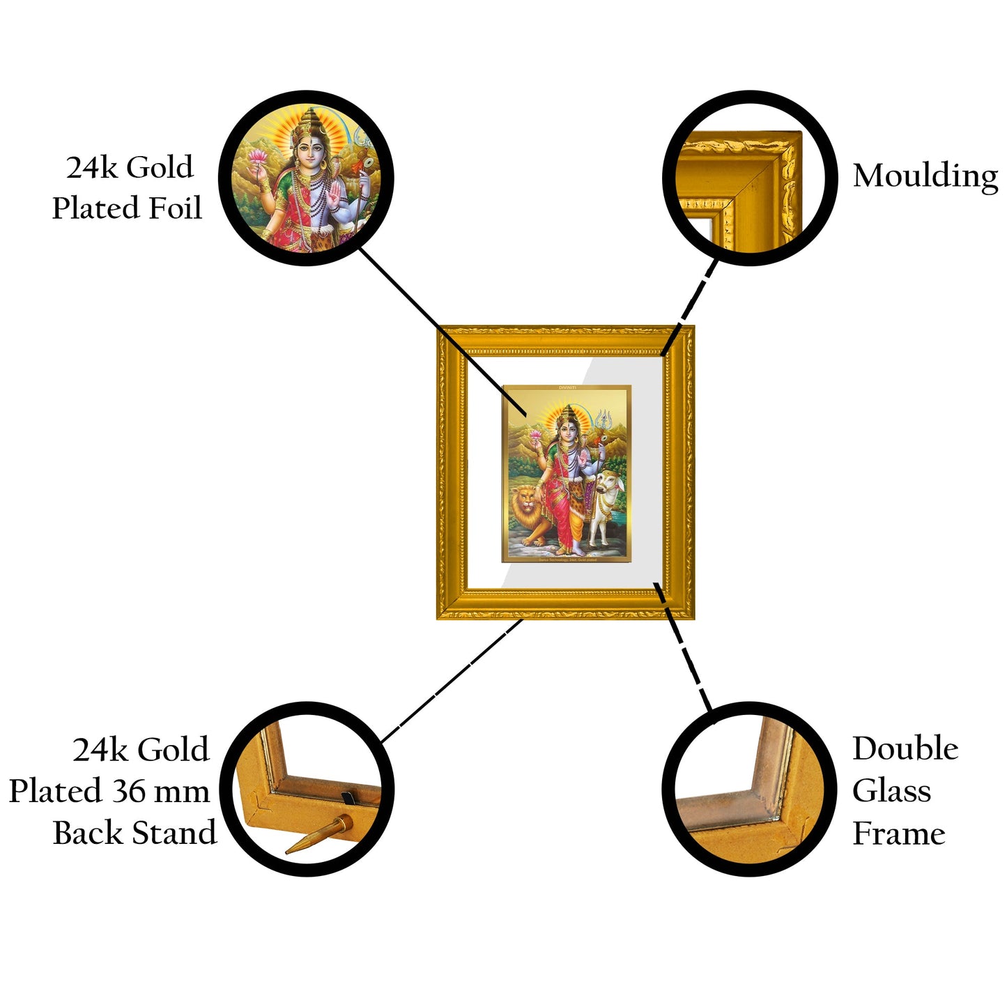 DIVINITI Ardhnarishwar Gold Plated Wall Photo Frame| DG Frame 101 Wall Photo Frame and 24K Gold Plated Foil| Religious Photo Frame Idol For Prayer, Gifts Items (15.5CMX13.5CM)