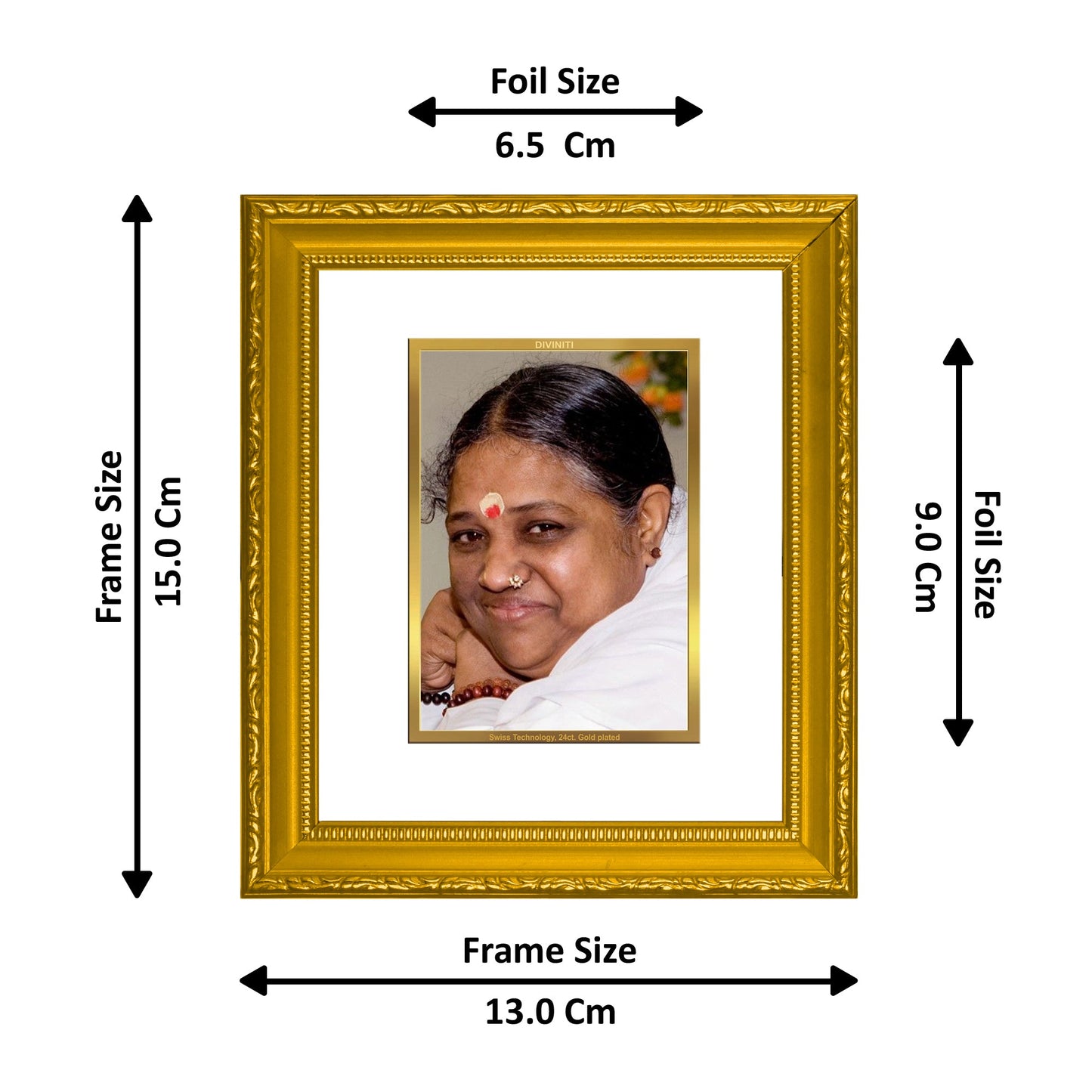 DIVINITI Mata Amritanandamayi Gold Plated Wall Photo Frame| DG Frame 101 Wall Photo Frame and 24K Gold Plated Foil| Religious Photo Frame Idol For Prayer, Gifts Items (15.5CMX13.5CM)