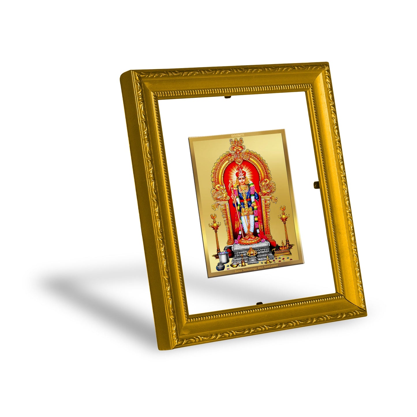 DIVINITI Raja Alangaram Gold Plated Wall Photo Frame| DG Frame 101 Wall Photo Frame and 24K Gold Plated Foil| Religious Photo Frame Idol For Prayer, Gifts Items (15.5CMX13.5CM)