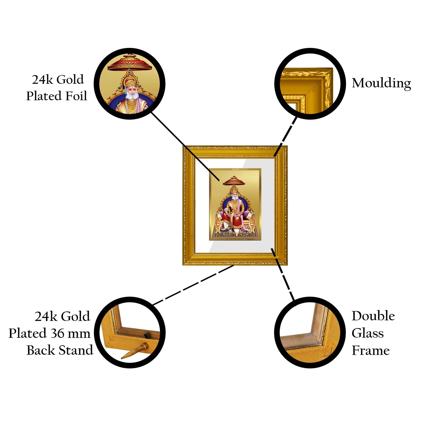 DIVINITI Agrasen Maharaj Gold Plated Wall Photo Frame| DG Frame 101 Wall Photo Frame and 24K Gold Plated Foil| Religious Photo Frame Idol For Prayer, Gifts Items (15.5CMX13.5CM)