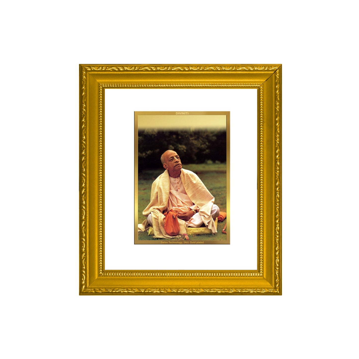 DIVINITI A. C. Bhaktivedanta Swami Gold Plated Wall Photo Frame| DG Frame 101 Wall Photo Frame and 24K Gold Plated Foil| Religious Photo Frame Idol For Prayer, Gifts Items (15.5CMX13.5CM)