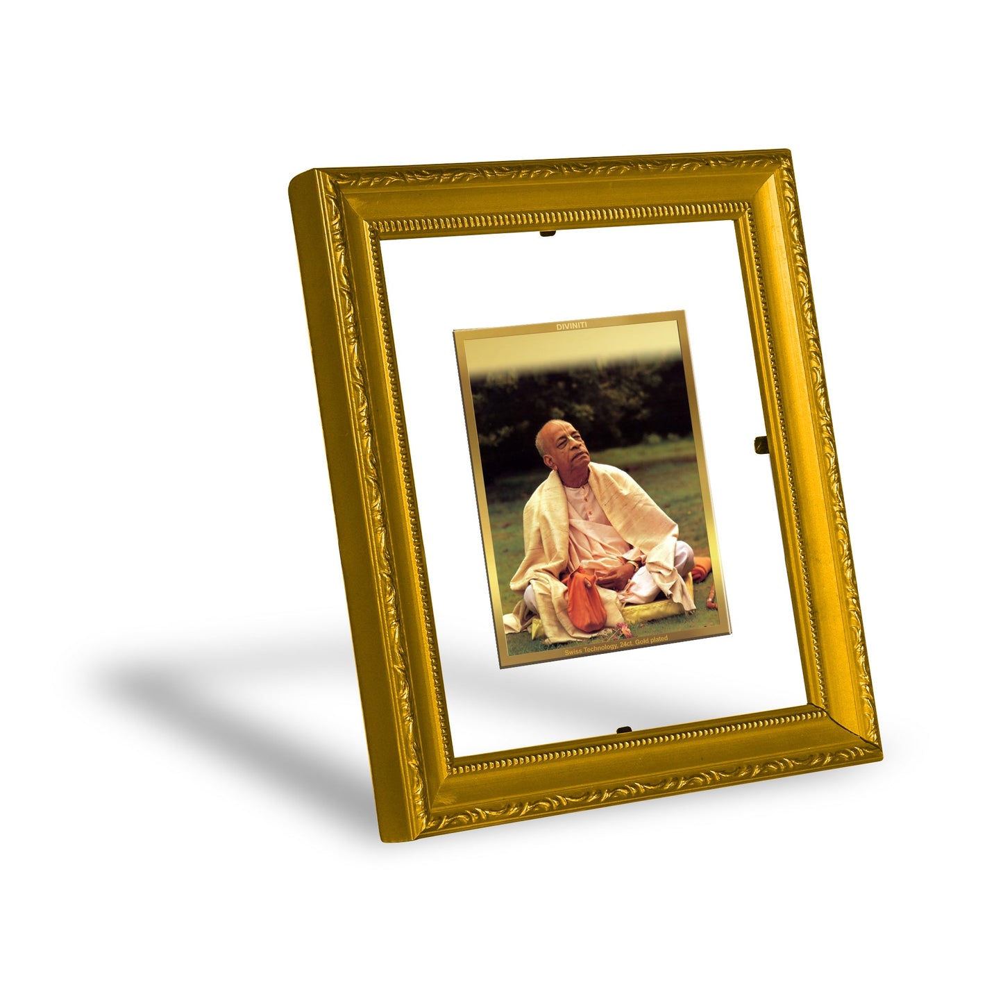 DIVINITI A. C. Bhaktivedanta Swami Gold Plated Wall Photo Frame| DG Frame 101 Wall Photo Frame and 24K Gold Plated Foil| Religious Photo Frame Idol For Prayer, Gifts Items (15.5CMX13.5CM)